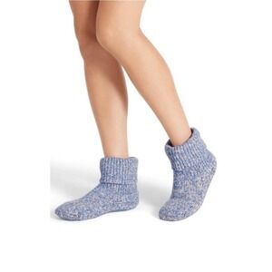 Bombas Gripper Slipper Booties Women Medium Blue Marl Knit Sherpa Lined Cozy